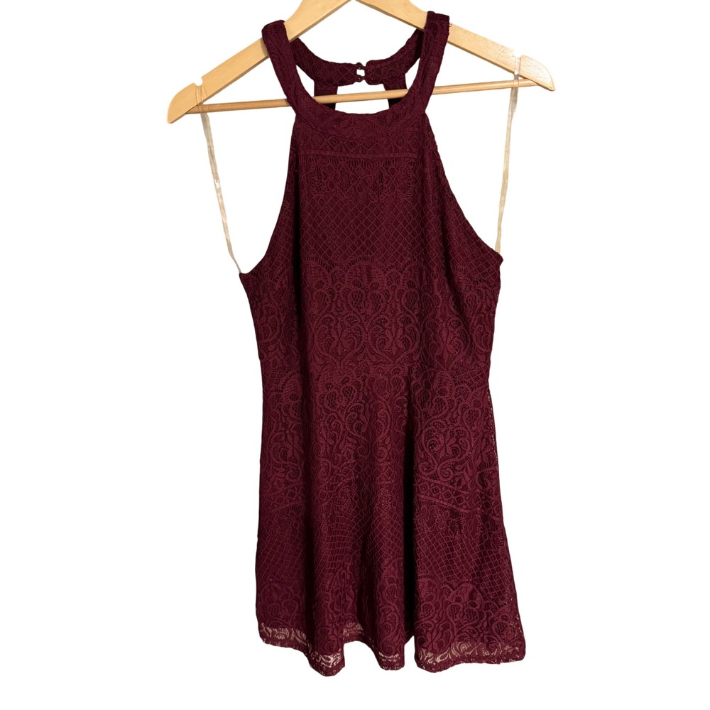 Rewind Burgundy Lace Halter Neck Mini Dress Womens Large NWT